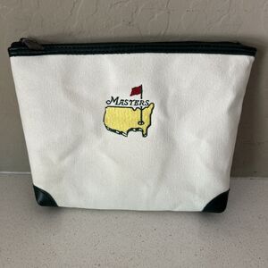 Masters Canvas Leather Valuables Pouch Cream Green Lined W/inside Zipper Pocket